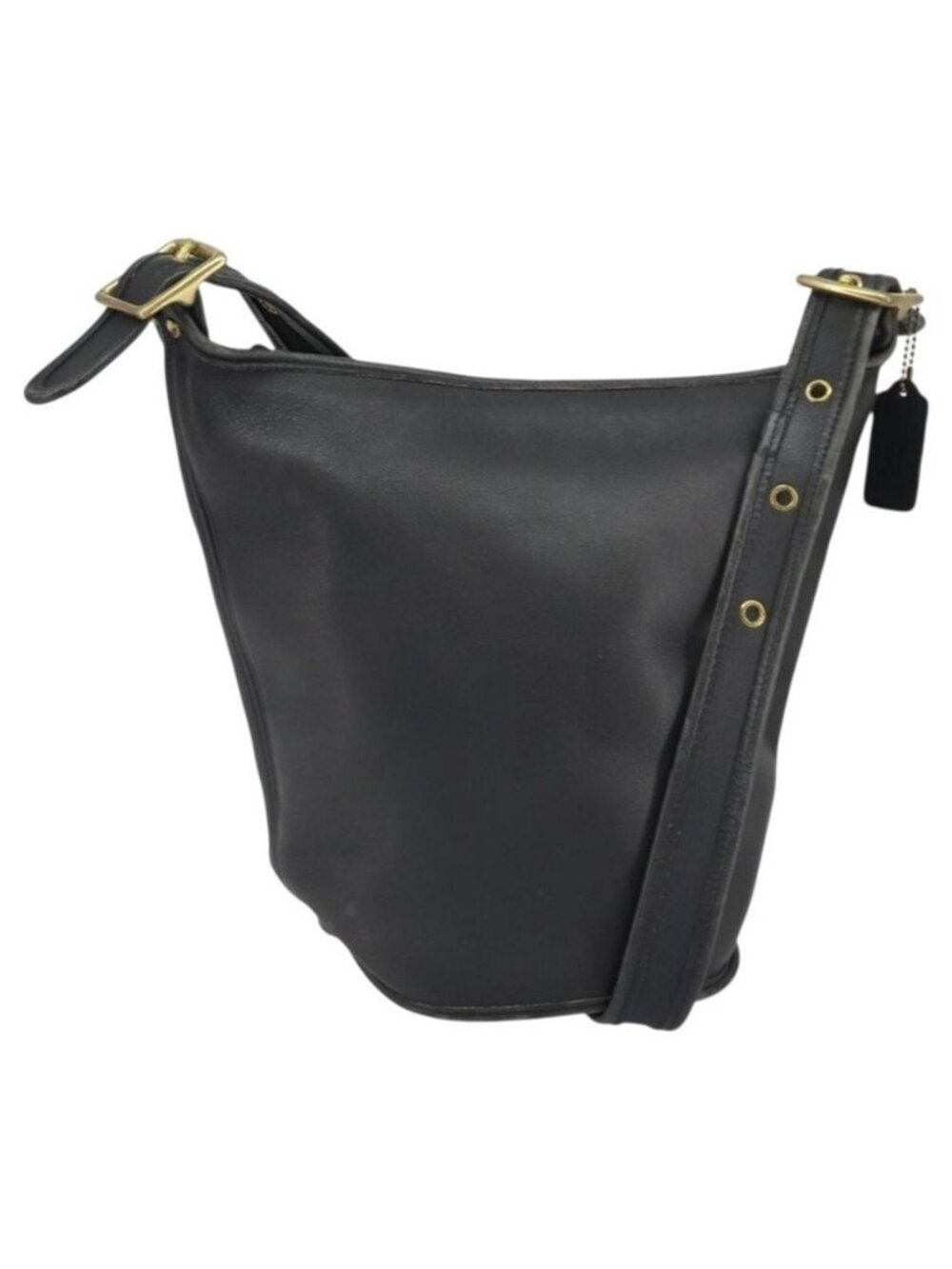 Authentic Coach Shoulder Bag Leather Black Gold